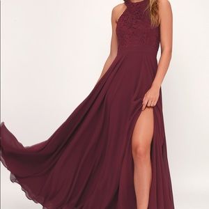 Lulu’s Picture Perfect Burgundy Lace Maxi Dress